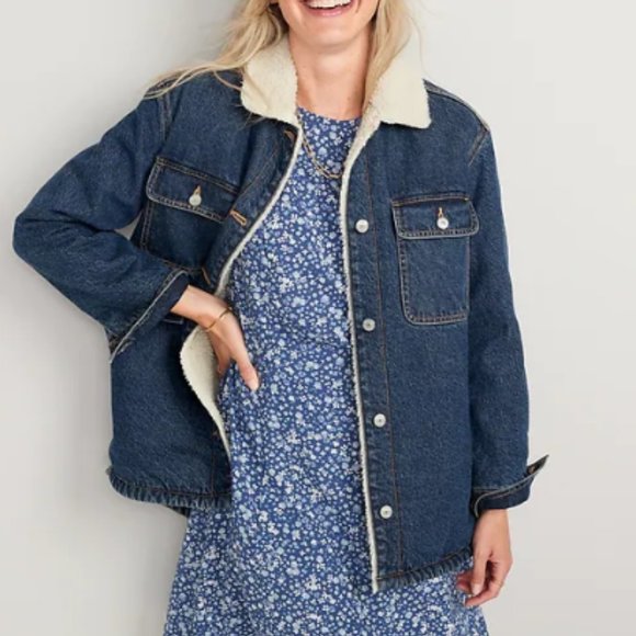 NWOT : Sherpa-Lined Non-Stretch Jean Utility Shacket - Picture 2 of 5